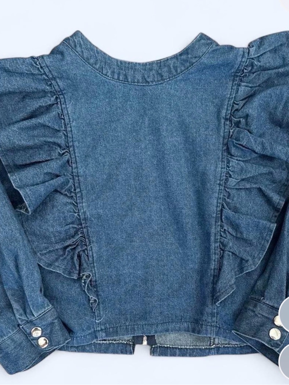Forever 21 Cropped Top Medium Denim Ruffled with Back Zip- Y2K